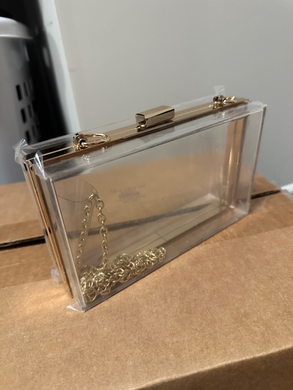 Clear Acrylic Box Clutch with Gold Hardware - Picture 3 of 3